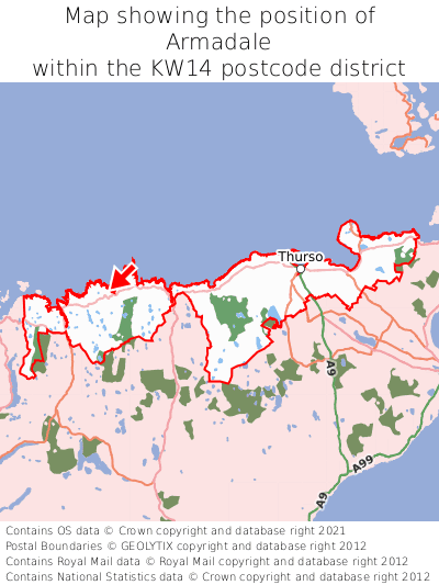 Map showing location of Armadale within KW14