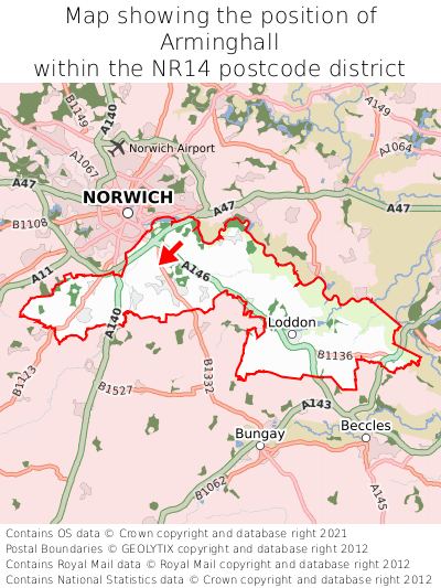 Map showing location of Arminghall within NR14