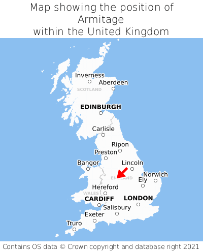Map showing location of Armitage within the UK