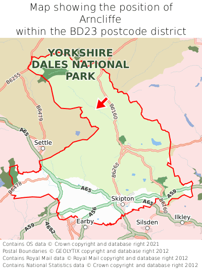 Map showing location of Arncliffe within BD23