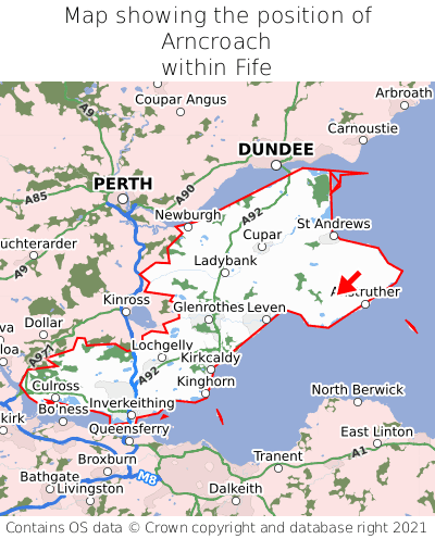 Map showing location of Arncroach within Fife