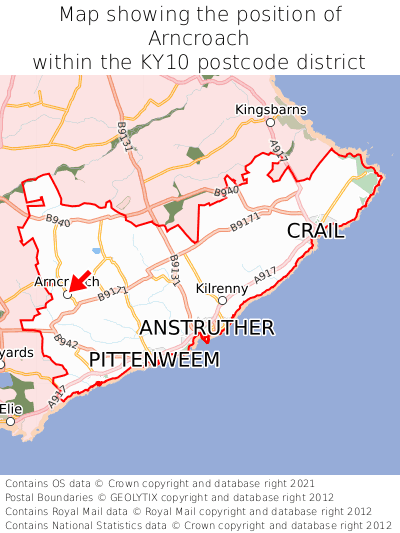 Map showing location of Arncroach within KY10