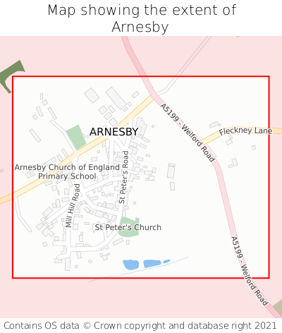 Map showing extent of Arnesby as bounding box