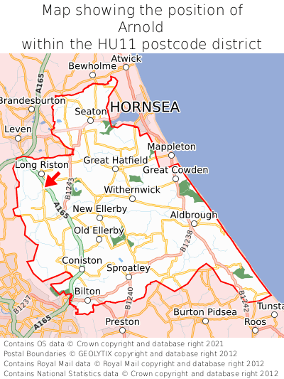 Map showing location of Arnold within HU11