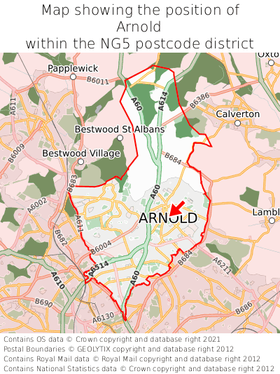 Map showing location of Arnold within NG5