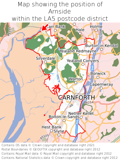 Map showing location of Arnside within LA5