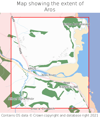 Map showing extent of Aros as bounding box
