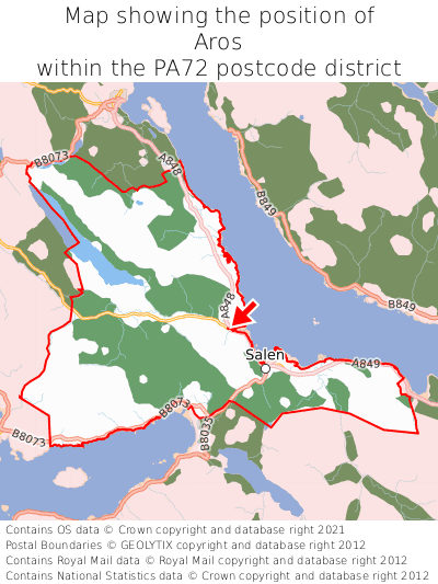 Map showing location of Aros within PA72