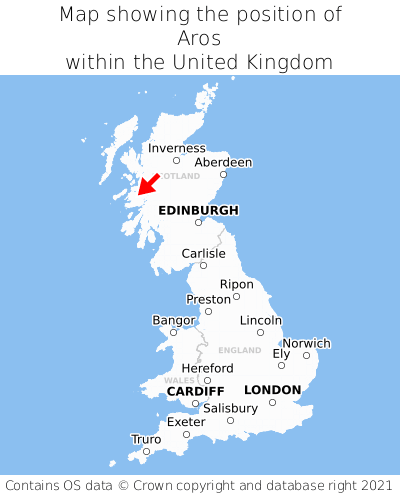 Map showing location of Aros within the UK