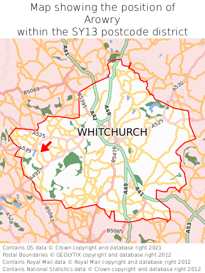 Map showing location of Arowry within SY13