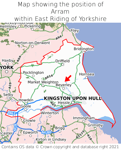 Map showing location of Arram within East Riding of Yorkshire