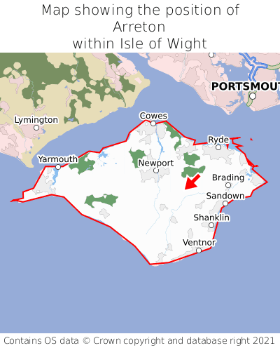Map showing location of Arreton within Isle of Wight