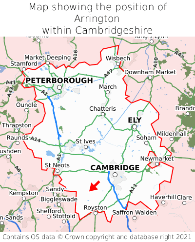 Map showing location of Arrington within Cambridgeshire
