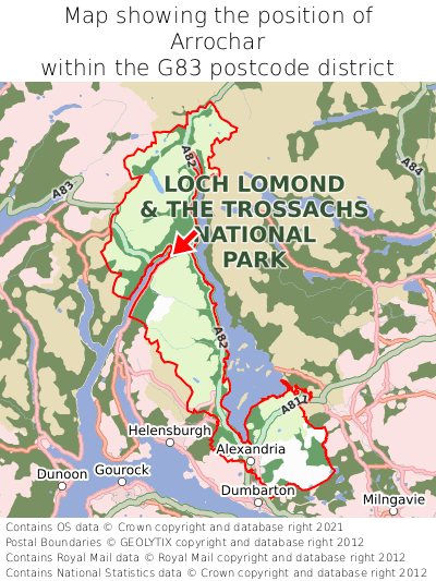 Map showing location of Arrochar within G83
