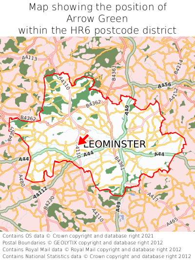 Map showing location of Arrow Green within HR6