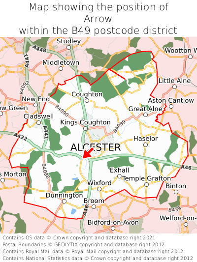 Map showing location of Arrow within B49
