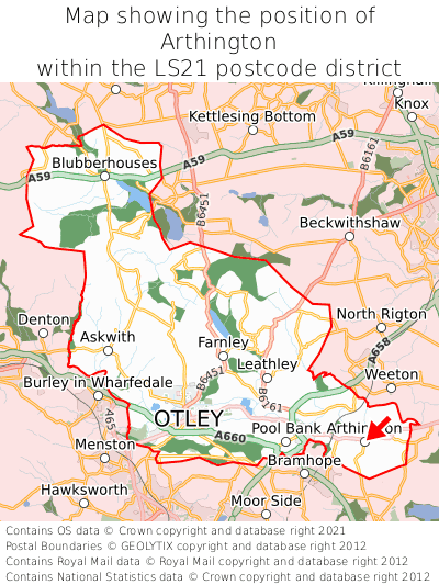 Map showing location of Arthington within LS21