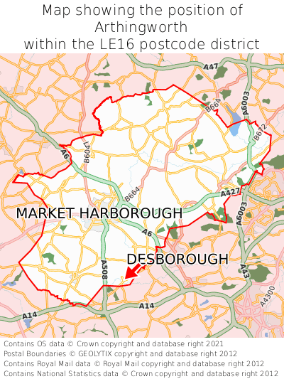 Map showing location of Arthingworth within LE16