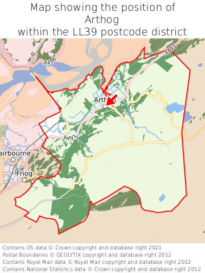 Map showing location of Arthog within LL39