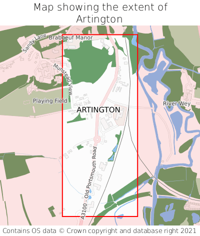 Map showing extent of Artington as bounding box