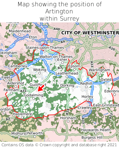 Map showing location of Artington within Surrey