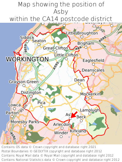 Map showing location of Asby within CA14