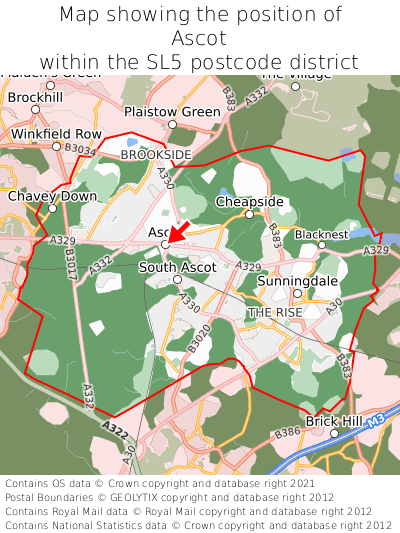 Map showing location of Ascot within SL5
