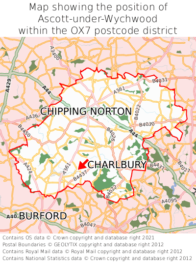 Map showing location of Ascott-under-Wychwood within OX7