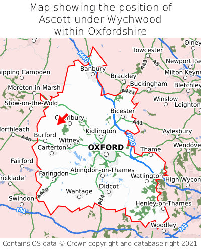 Map showing location of Ascott-under-Wychwood within Oxfordshire