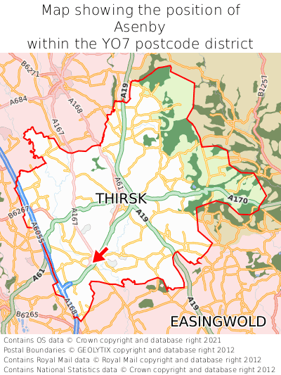 Map showing location of Asenby within YO7