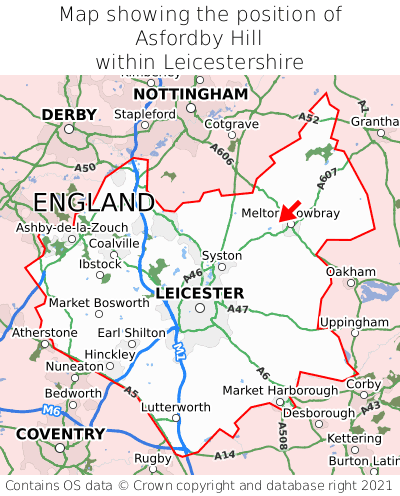 Map showing location of Asfordby Hill within Leicestershire