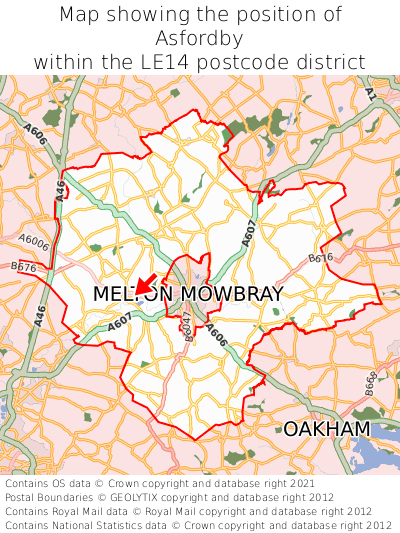 Map showing location of Asfordby within LE14