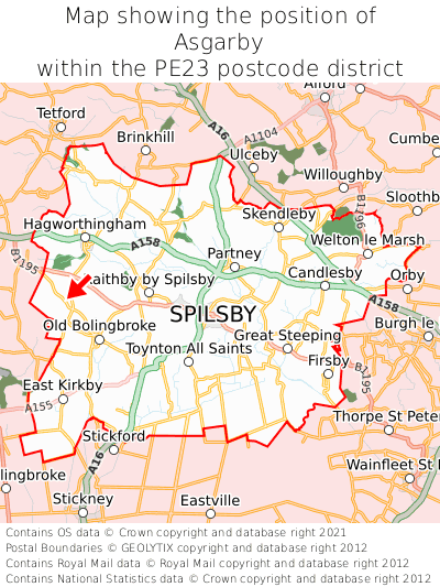 Map showing location of Asgarby within PE23