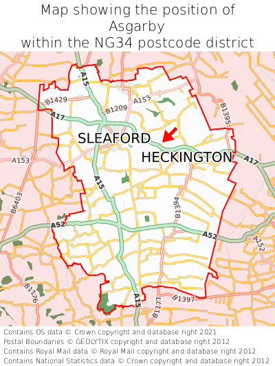 Map showing location of Asgarby within NG34