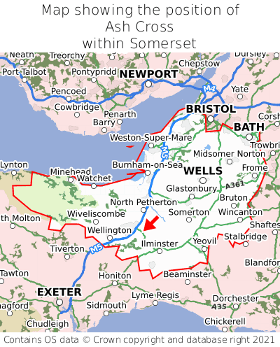 Map showing location of Ash Cross within Somerset