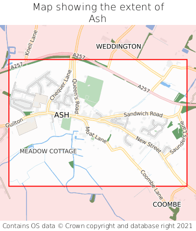 Map showing extent of Ash as bounding box