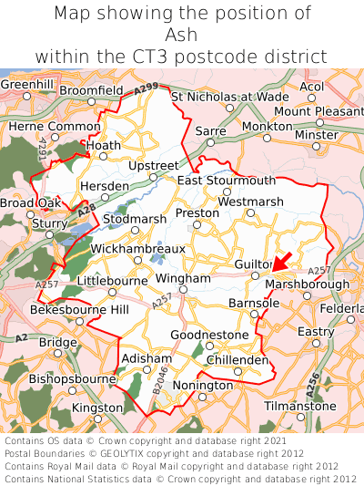 Map showing location of Ash within CT3