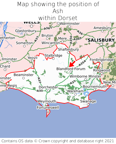 Map showing location of Ash within Dorset