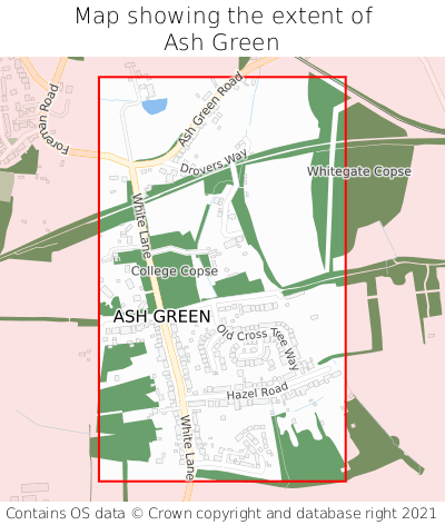 Map showing extent of Ash Green as bounding box