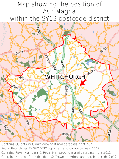 Map showing location of Ash Magna within SY13