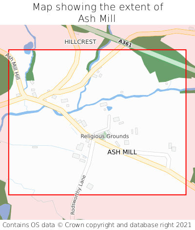 Map showing extent of Ash Mill as bounding box