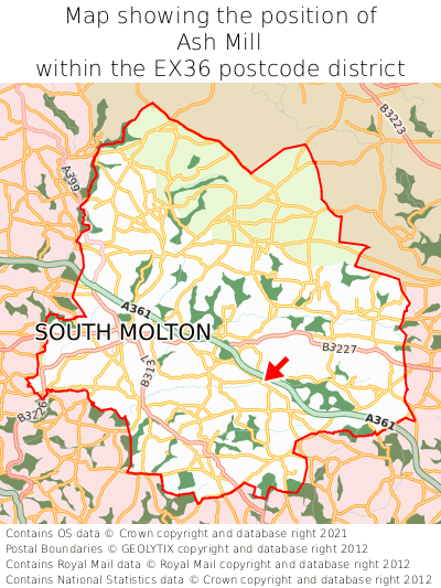 Map showing location of Ash Mill within EX36