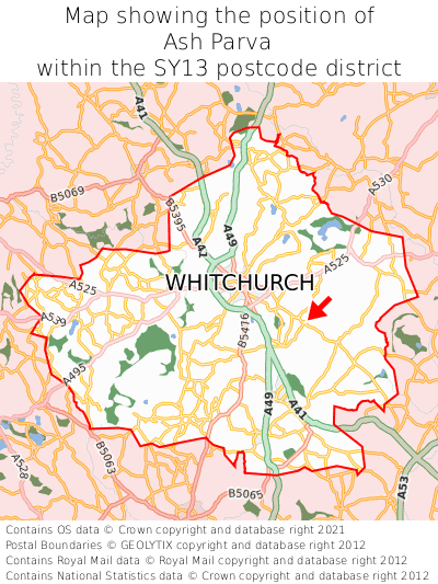 Map showing location of Ash Parva within SY13