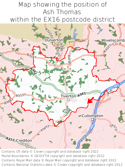 Map showing location of Ash Thomas within EX16