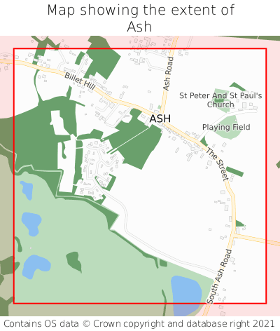 Map showing extent of Ash as bounding box