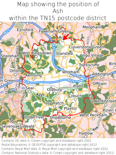 Map showing location of Ash within TN15