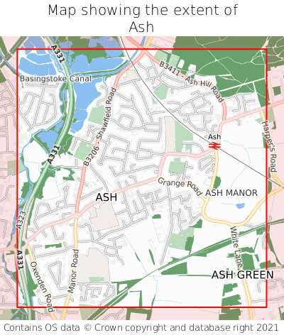 Map showing extent of Ash as bounding box