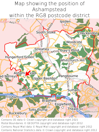 Map showing location of Ashampstead within RG8