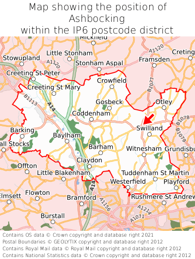 Map showing location of Ashbocking within IP6