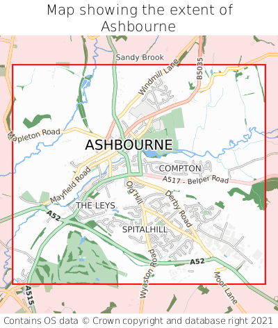 Map showing extent of Ashbourne as bounding box